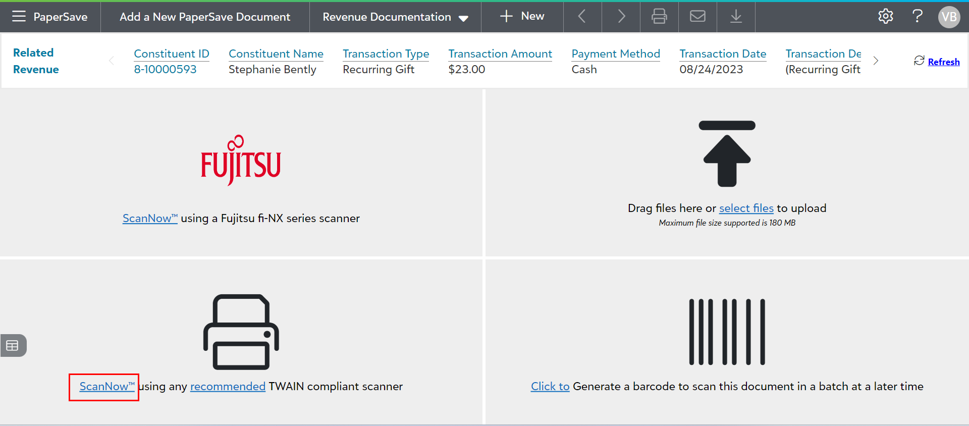 ScanNow using TWAIN scanner