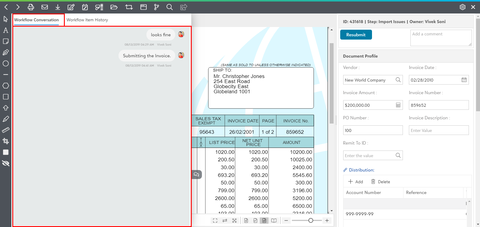 Workflow Item Tracking Panel