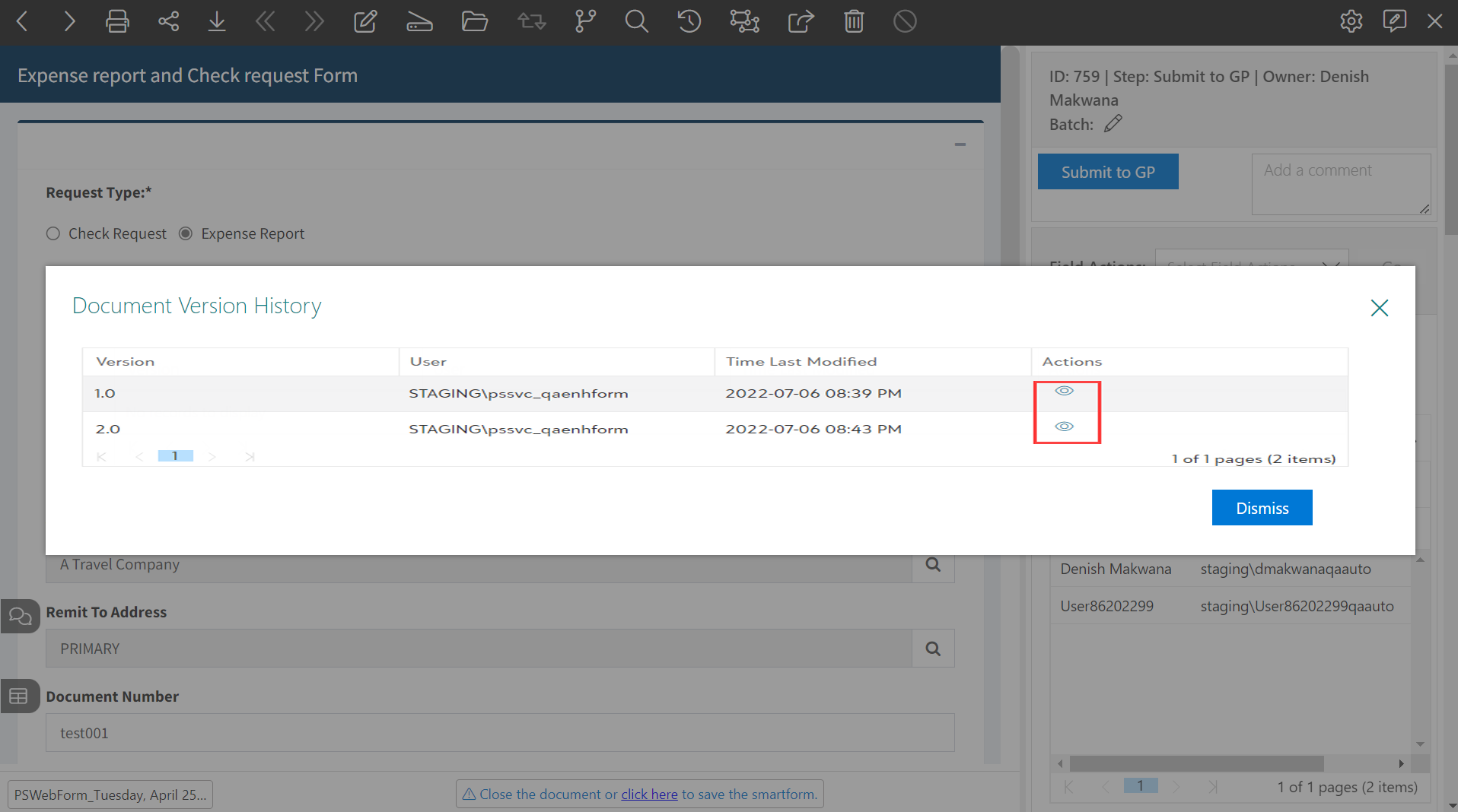 Form Value View Modifying the Smart form values