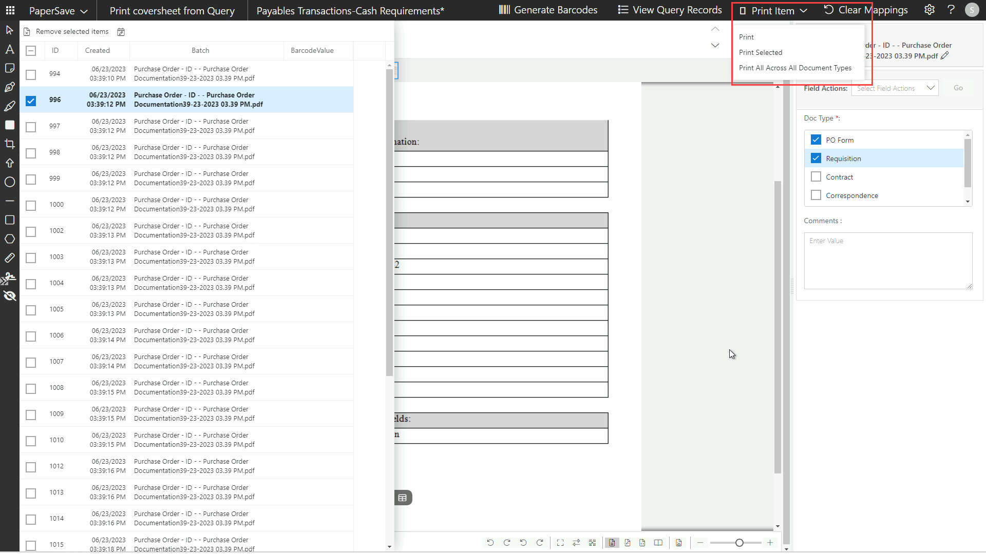 Print Scan Later Coversheets from query
