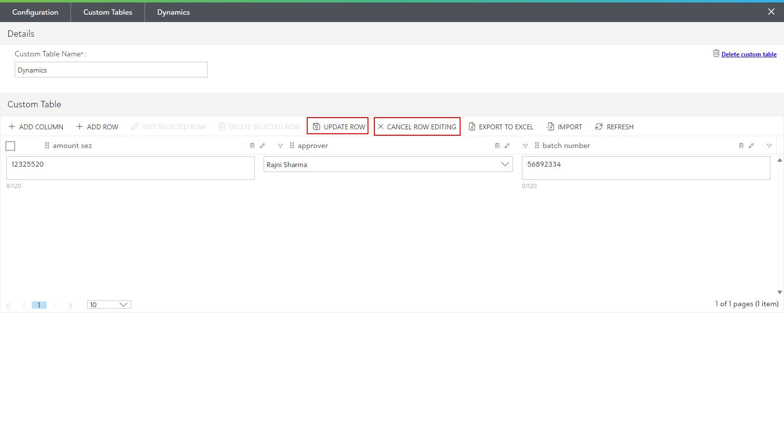 Editing the columns and rows within the Custom Tables