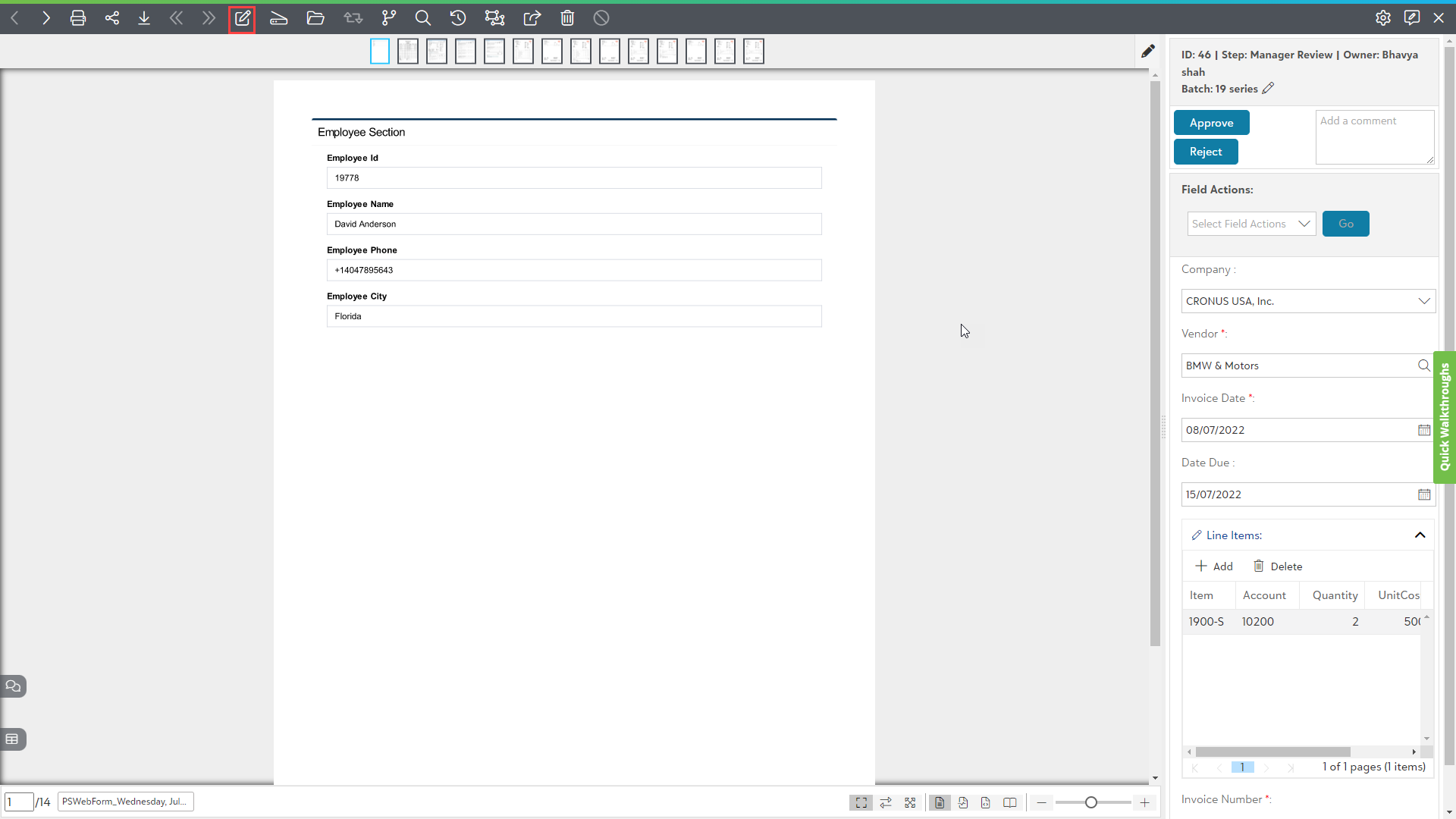 Form Value View Modifying the Smart form values