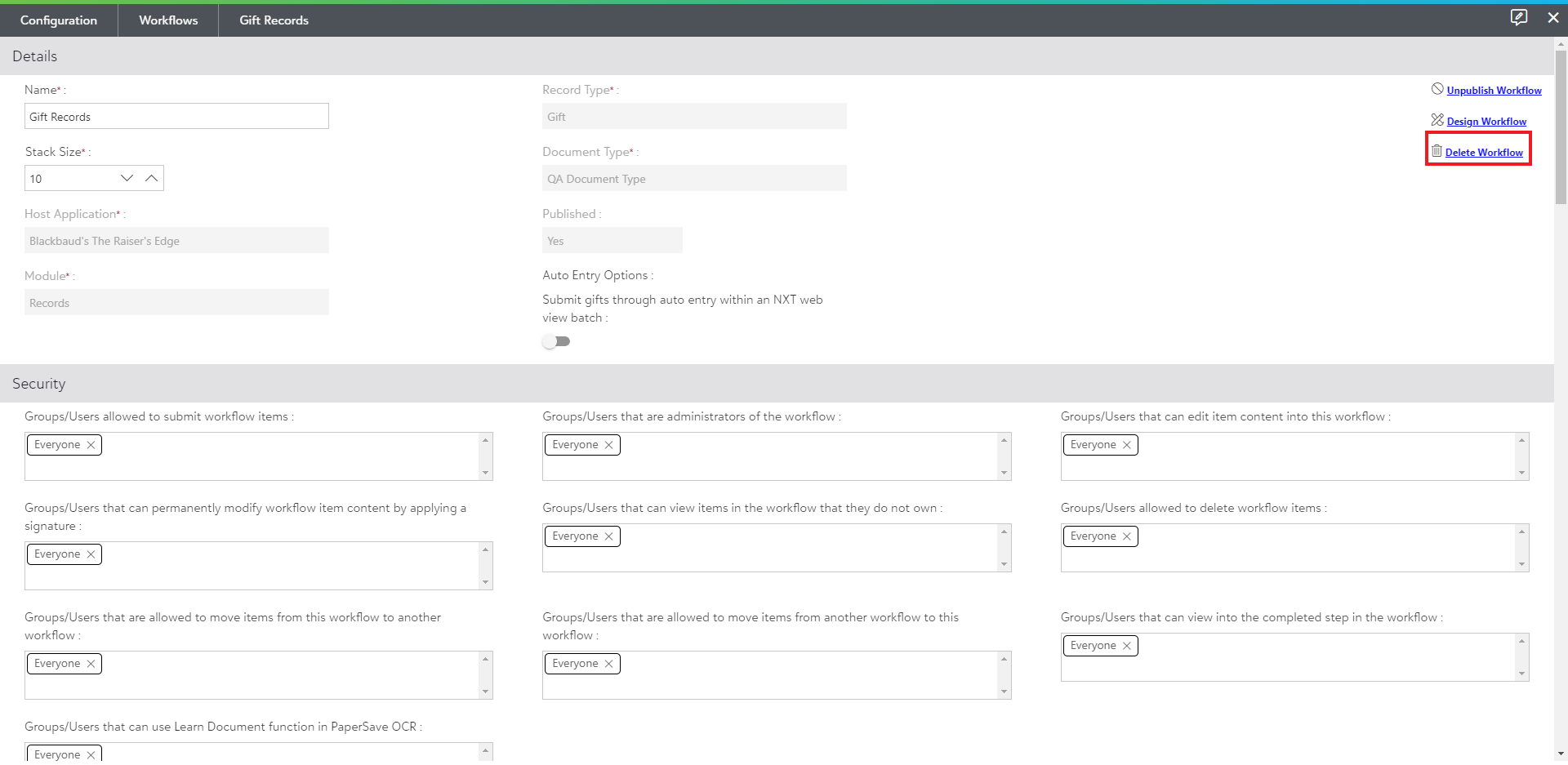 Deleting a Workflow