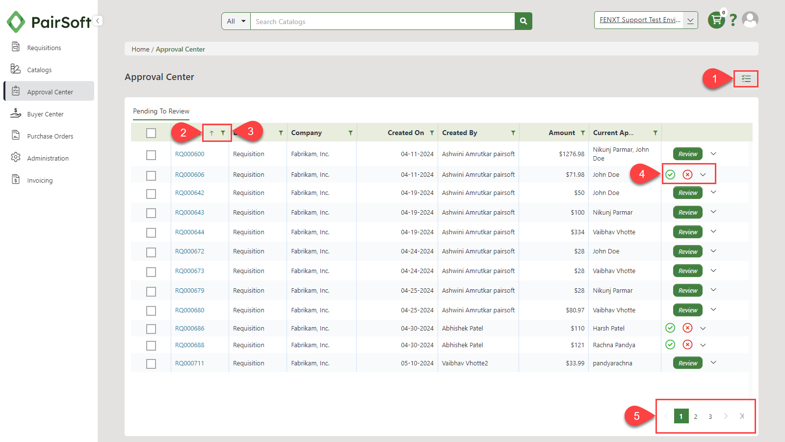 Approval Center list view page