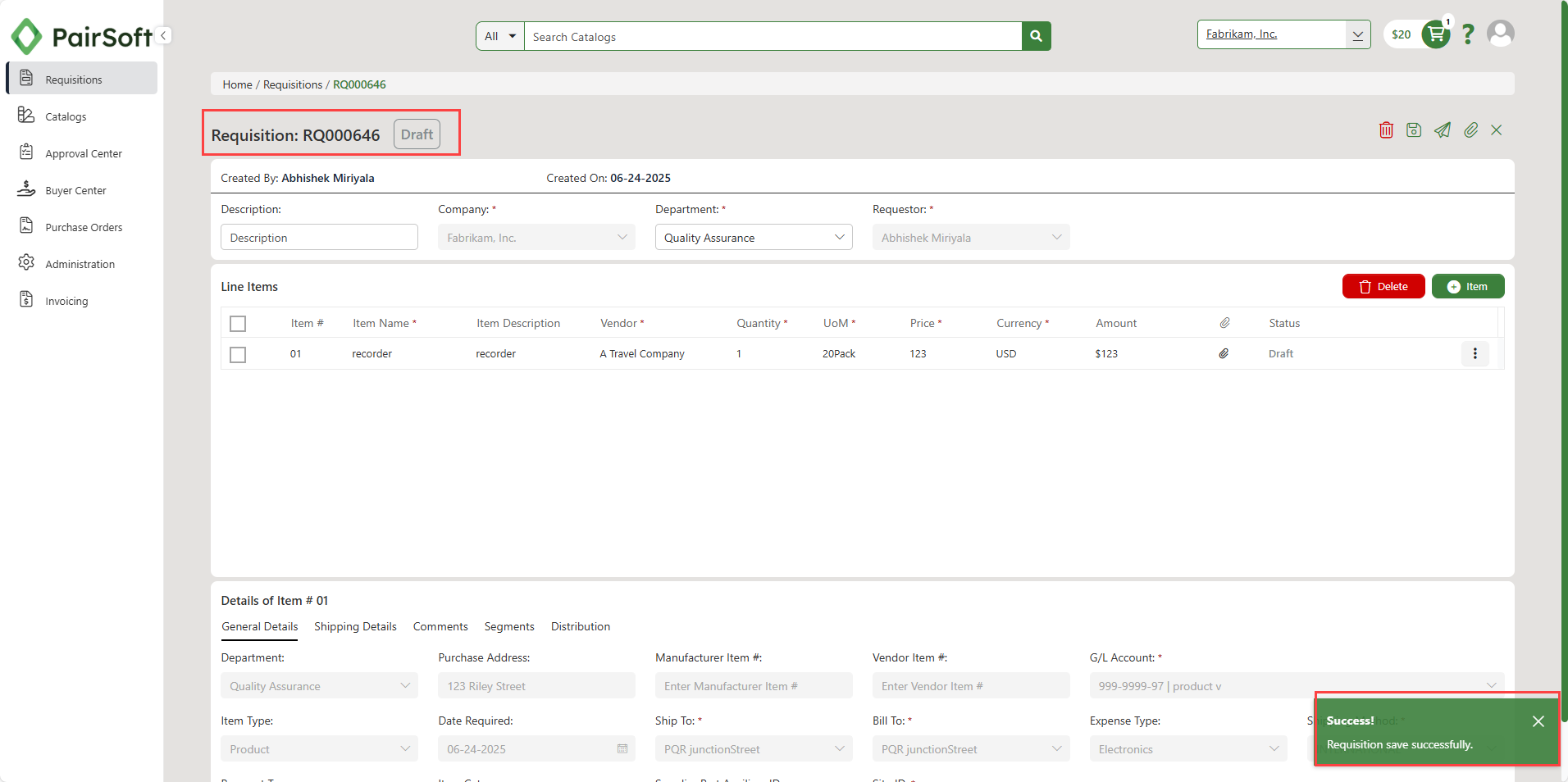 Creating Requisition from Requisitions