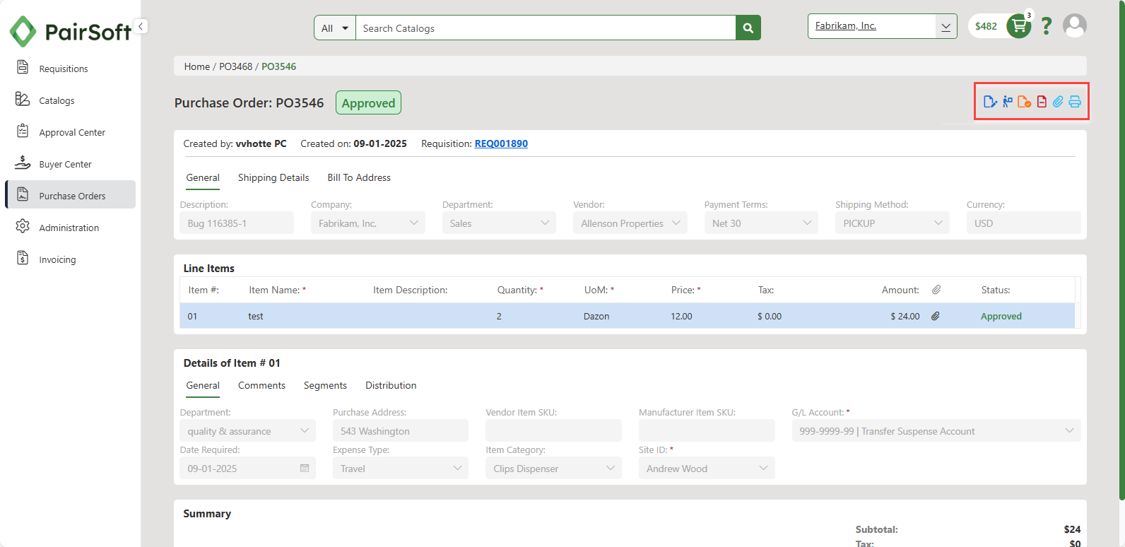 View Purchase Order details